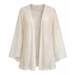 Sundance Sheer Embroidered Kimono Jacket Large Boho Ivory Lace Open Front Top L